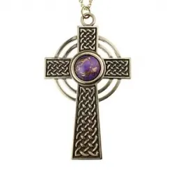 Small Celtic Cross with 8mm Persian Purple Copper Turquoise Gemstone on 18" Rolo Chain